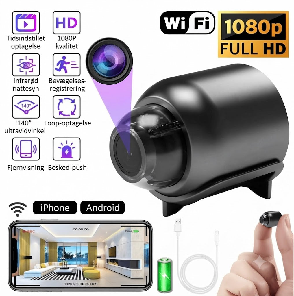 Mini 1080P HD Wifi Kamera | Optager både billede og lyd!