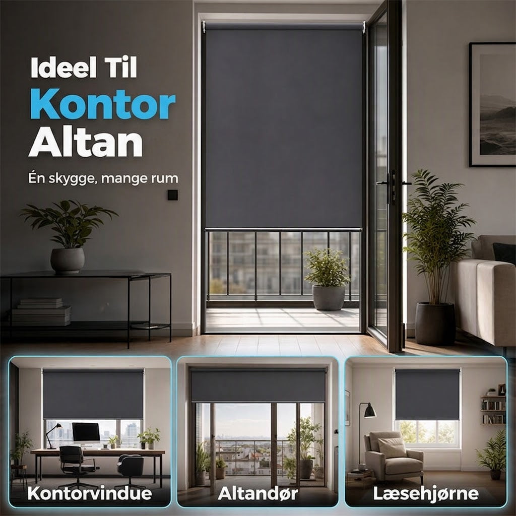 🪟 Mørklæggende motoriseret rullegardin med fjernbetjening – PVC – Bredde 47–240 cm – Kablet eller batteridrevet motor – Til soveværelse, kontor og altan 🏠