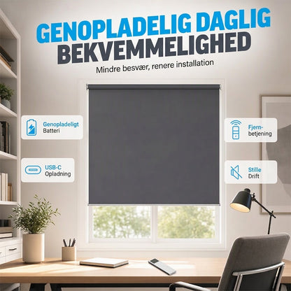 🪟 Mørklæggende motoriseret rullegardin med fjernbetjening – PVC – Bredde 47–240 cm – Kablet eller batteridrevet motor – Til soveværelse, kontor og altan 🏠