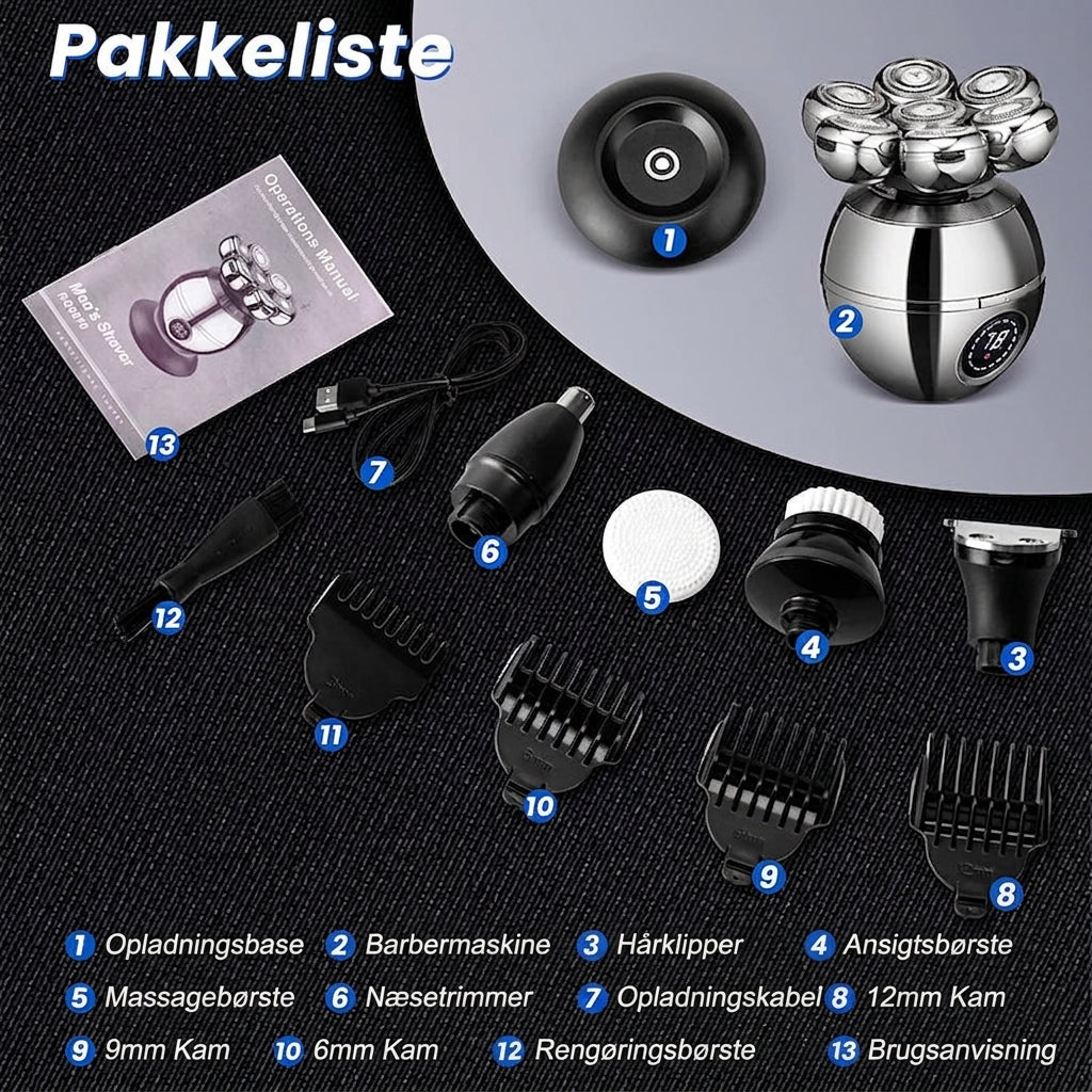 💪 7D Fleksibelt barbermaskinesæt | 5-i-1 Multifunktion⚡ Trådløs opladning + LED-batteriindikator🚿 Våd- og tørbarbering · Vaskbar🪐 Praktisk til rejsen