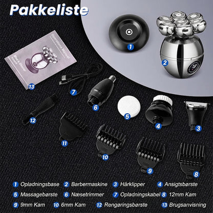 💪 7D Fleksibelt barbermaskinesæt | 5-i-1 Multifunktion⚡ Trådløs opladning + LED-batteriindikator🚿 Våd- og tørbarbering · Vaskbar🪐 Praktisk til rejsen
